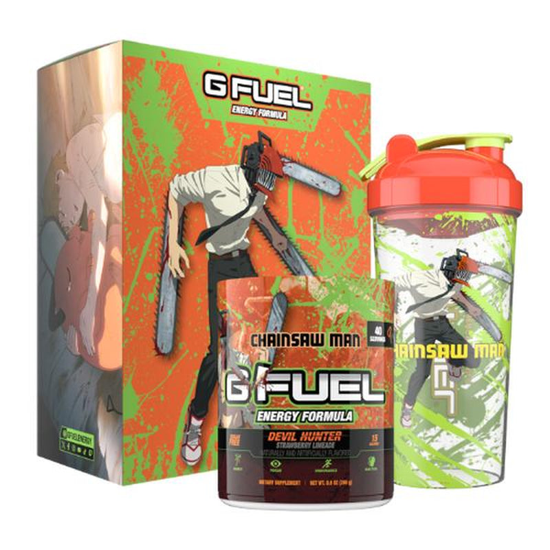 G FUEL X Chainsaw Man Devil Hunter Collector Box Strawberry Limeade Beverage with Chainsaw Man Shaker Cup & Pochita Sticker - Sport