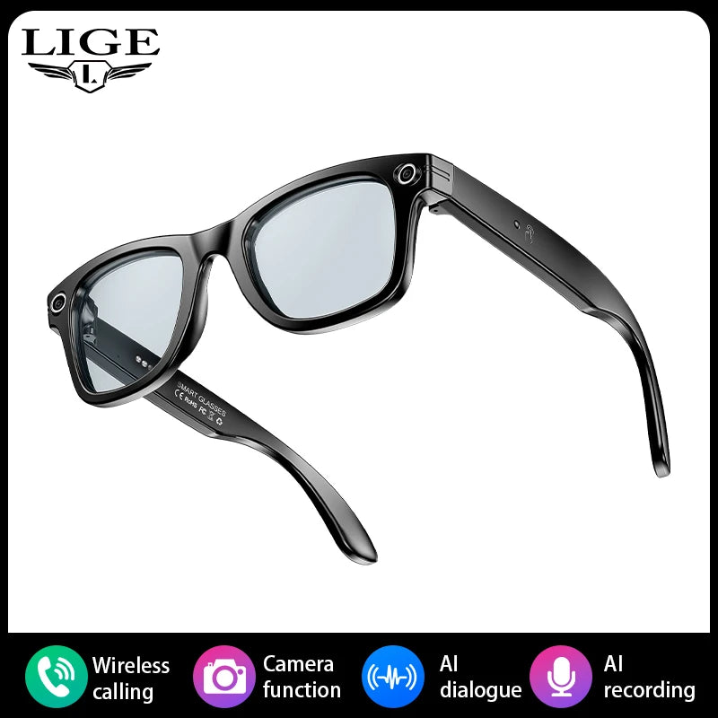 AI Smart Glasses with Camera Sunglasses Mini Camera Video Recorder Wireless Bluetooth Call Anti-Blue Glasses for Man Women