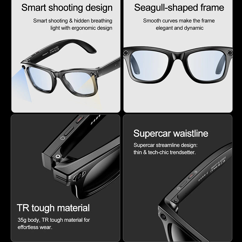 AI Smart Glasses with Camera Sunglasses Mini Camera Video Recorder Wireless Bluetooth Call Anti-Blue Glasses for Man Women