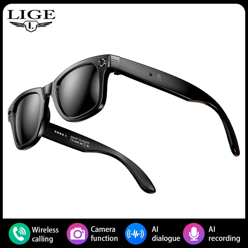 AI Smart Glasses with Camera Sunglasses Mini Camera Video Recorder Wireless Bluetooth Call Anti-Blue Glasses for Man Women