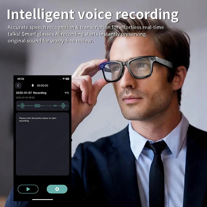 AI Smart Glasses with Camera Sunglasses Mini Camera Video Recorder Wireless Bluetooth Call Anti-Blue Glasses for Man Women